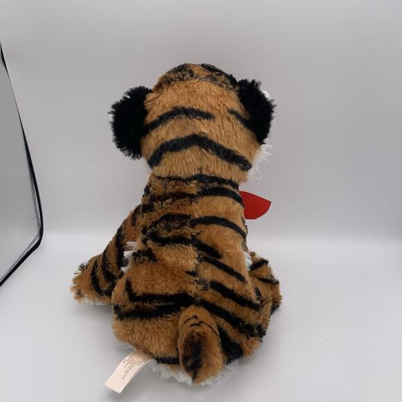 Floppy Seated Leopard Cub Tiger Soft Plush Stuffed Animal with Red Bow Stripes - Picture 3 of 9